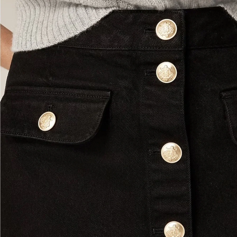 J crew black rinse Button-front denim mini skirt